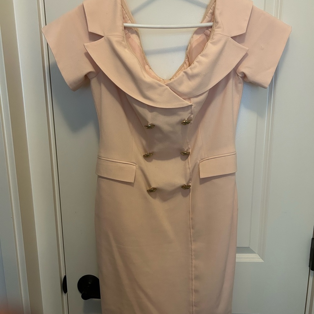 Elegant Pink Double-Breasted Dress